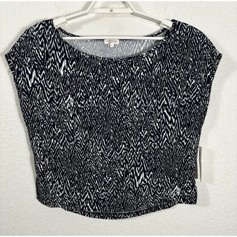 Weston Doris Top Size S Navy Blue Off Shoulder Zigzag Short Sleeve‎